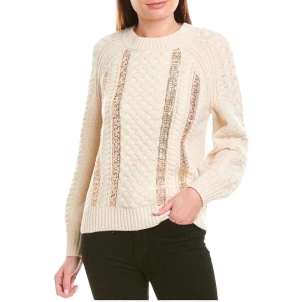 JCrew Cable-knit sequin sweater Natural Ivory